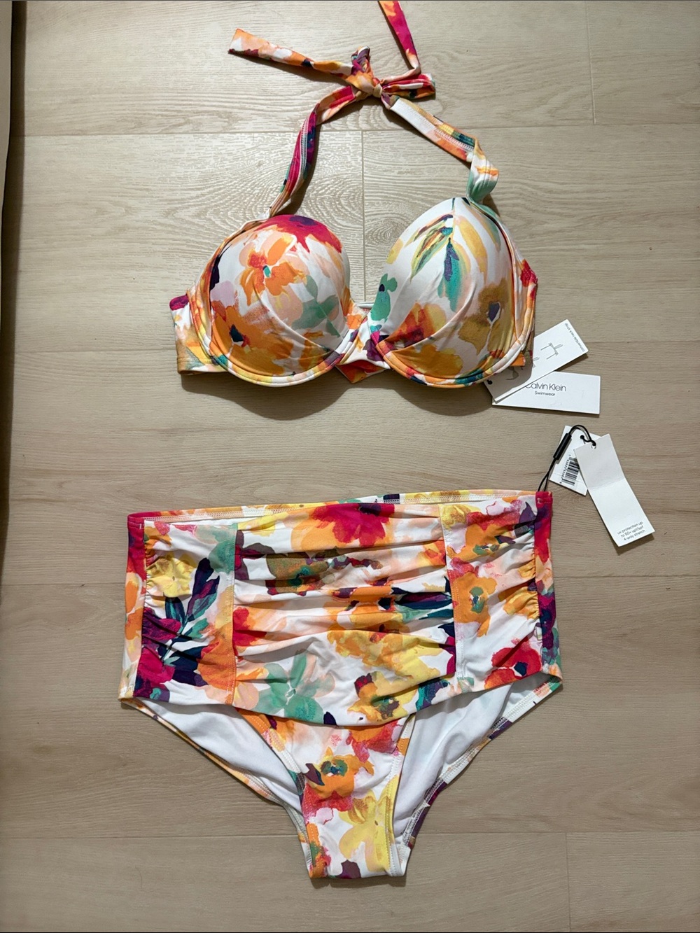 NWT Calvin Klein Floral Multi-Color Halter Bikini Set